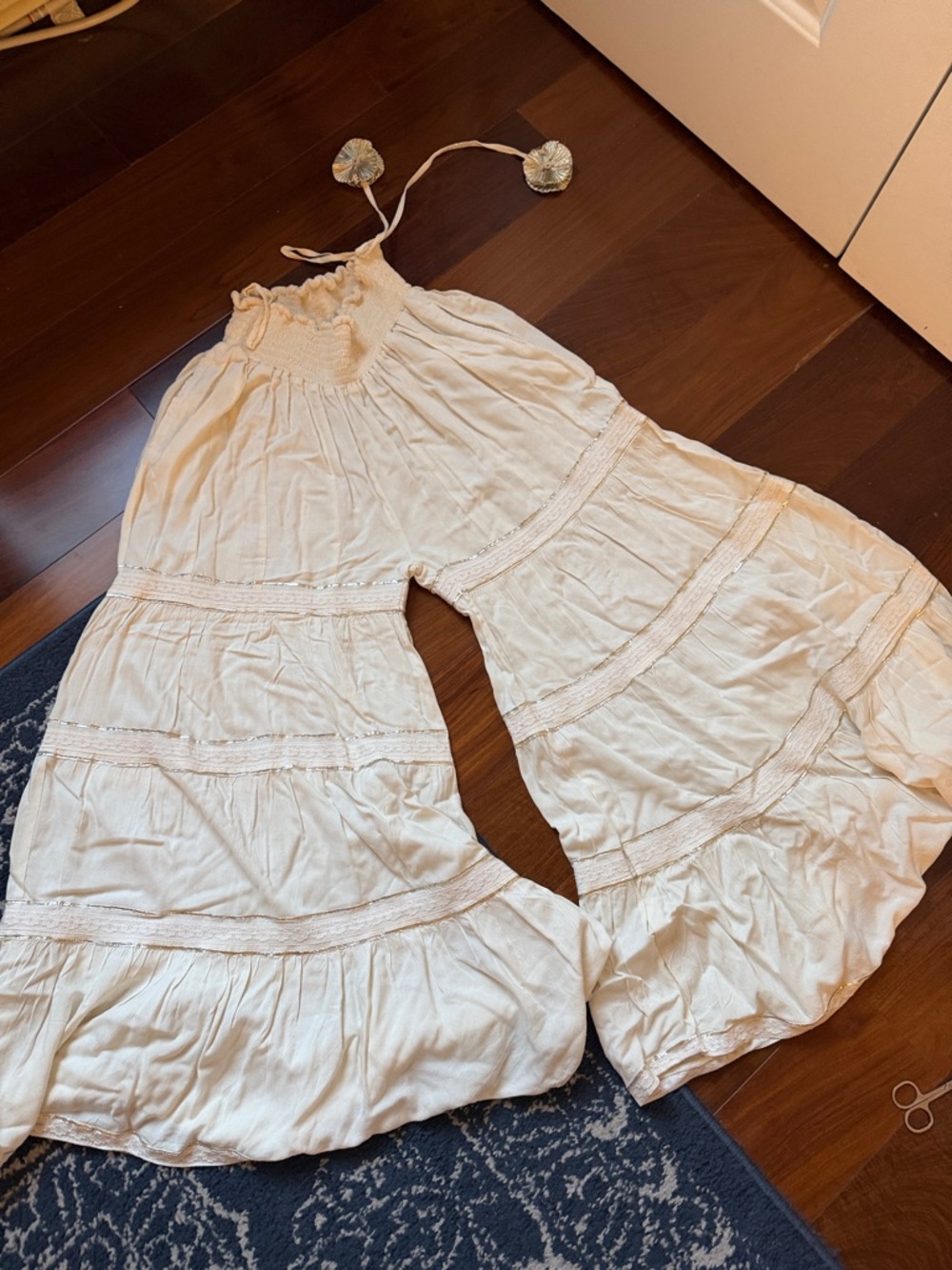 Boho Wide-Leg Cream Tiered Pants
